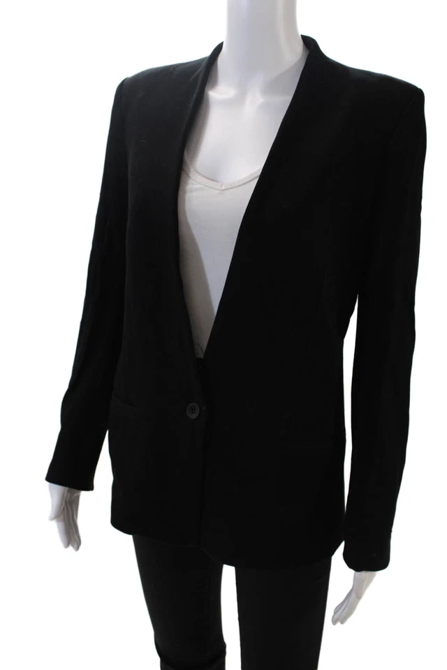Helmut Womens Collarless Single Buttoned Pocketed Blazer Jacket Black Size M - Image 3 of 4