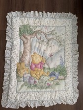 VTG Winnie the Pooh Baby Quilt Blanket Comforter Ruffles Crib 90s Hunny Pot