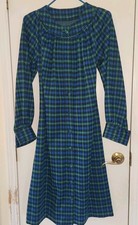 Nice Vtg Blue Green Plaid Flannel Duster Robe Housecoat Grannycore Cottagecore M