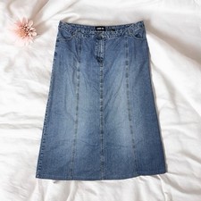 Blue Denim Jean Long Skirt Vintage 90s Casual Summer Western Country Boho 18