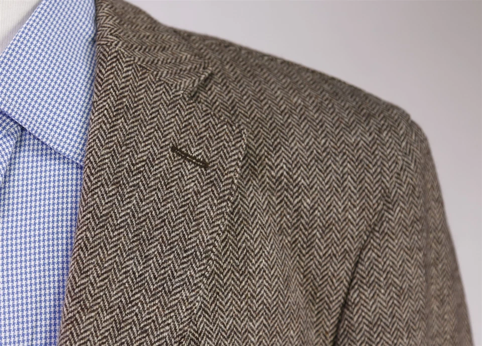 Chaqueta Blazer Massimo Dutti Para Hombre Marrón Espiga Tweed 2-Btn Lana 44R Foto 4 de 4