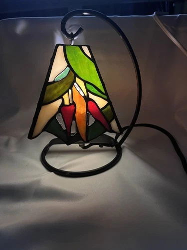 Vintage Tiffany Style Stained Glass Accent Lap With Metal Base