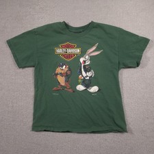 Vintage Harley-Davidson Looney Tunes Shirt Mens Large Green Bugs Taz Sturgis 90s