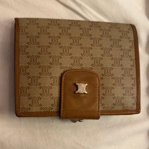 Celine Triomphe Monogram Compact Bifold Wallet in Tan/Brown