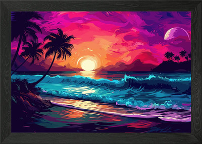 Schöner Strand Sonnenuntergang Gerahmtes Wandbild Poster Leinwanddruck Bild