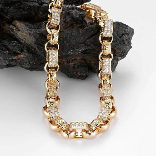 Men's 9ct Gold Gypsy Link Belcher Chain (13mm Thick & 24 Inch Long) GF Necklace