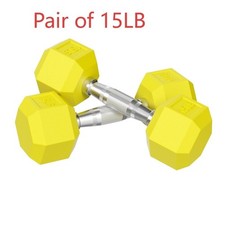 Rubber Hex Dumbbell Set Pairs of 15 Lbs Anti-Roll Home Gym Free Weights