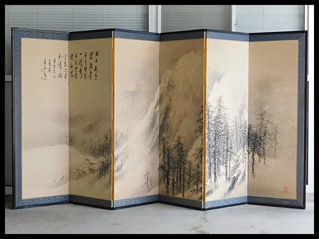 海外製屏風　ヴィンテージ　アンティーク　デコパージュパネル　スクラップスクリーン Antique Japanese Screen In Antique Japanese Paintings & Scrolls