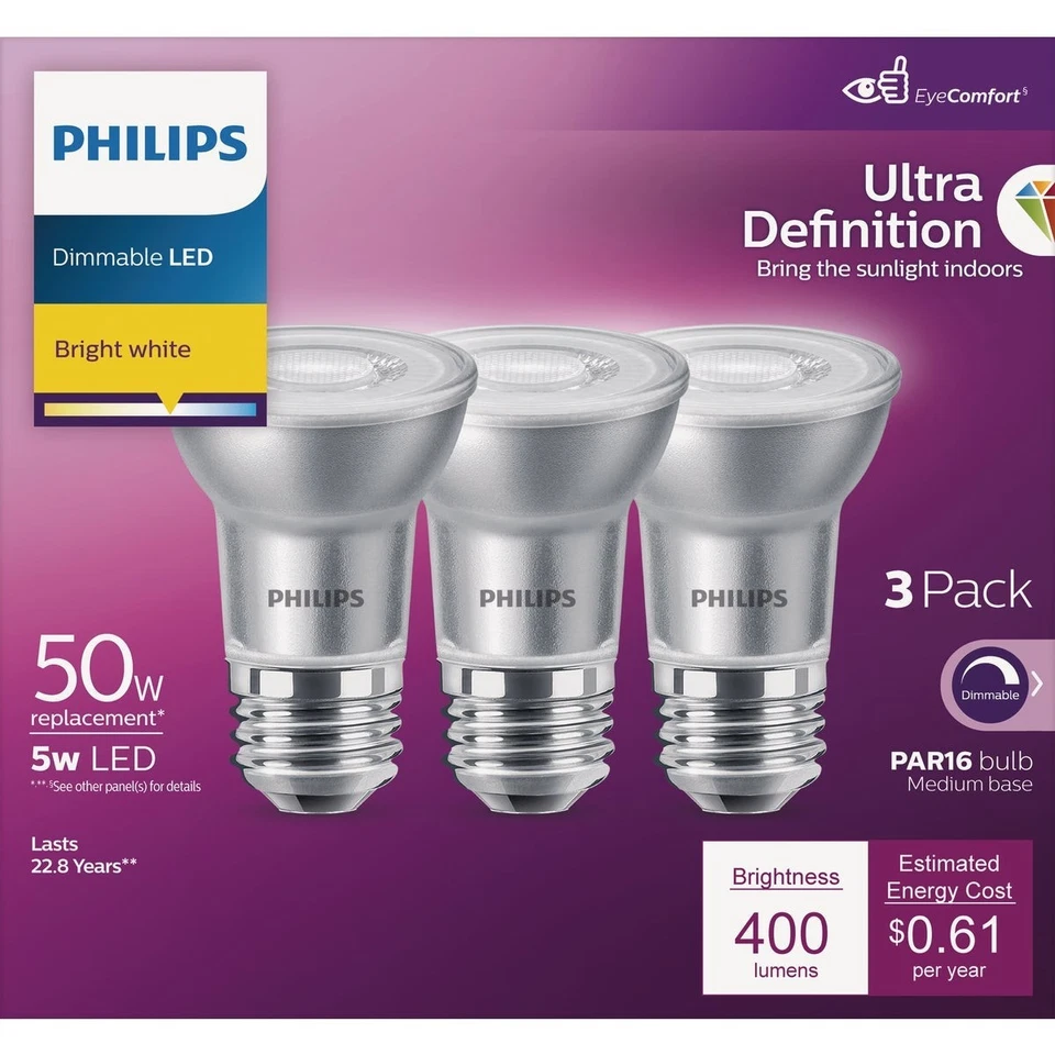Philips 3pk 50w Par16bw Led Bulb 570762 Philips 570762 046677576066 - Image 3 of 4