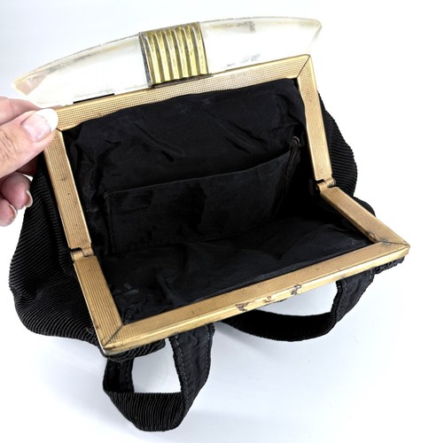 Bolso de mano vintage Corde para mujer negro cartera bolso con asa Lucite - Imagen 3 de 4