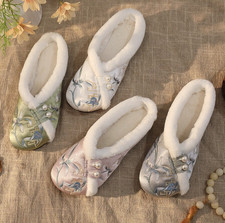 Chinese Style Embroidered Shoes Women's Fleece Lined slippers Floral House Flats