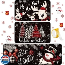 Drydiet 3 Pcs Winter Xmas Snowman Kitchen Mat Washable Kitchen Rug Non Slip D