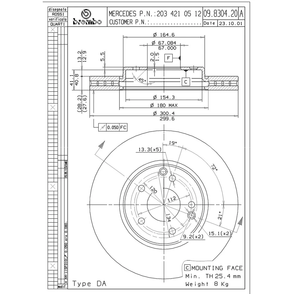 Juego de pastillas de rotores de freno delanteros Brembo para Mercedes-Benz C320 2001-2005 Foto 2 de 4