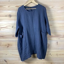 Made in Italy Linen Dress Womens Oversized OS Tunic Blue Lagenlook