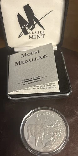 Alaska Mint Moose Tracks Silver Medallion Proof 1oz .999 w/box