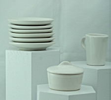 Childs Mini Doll Dishes Play Set Plates Pitcher Pot w/ Lid White Ceramic 9 Pcs