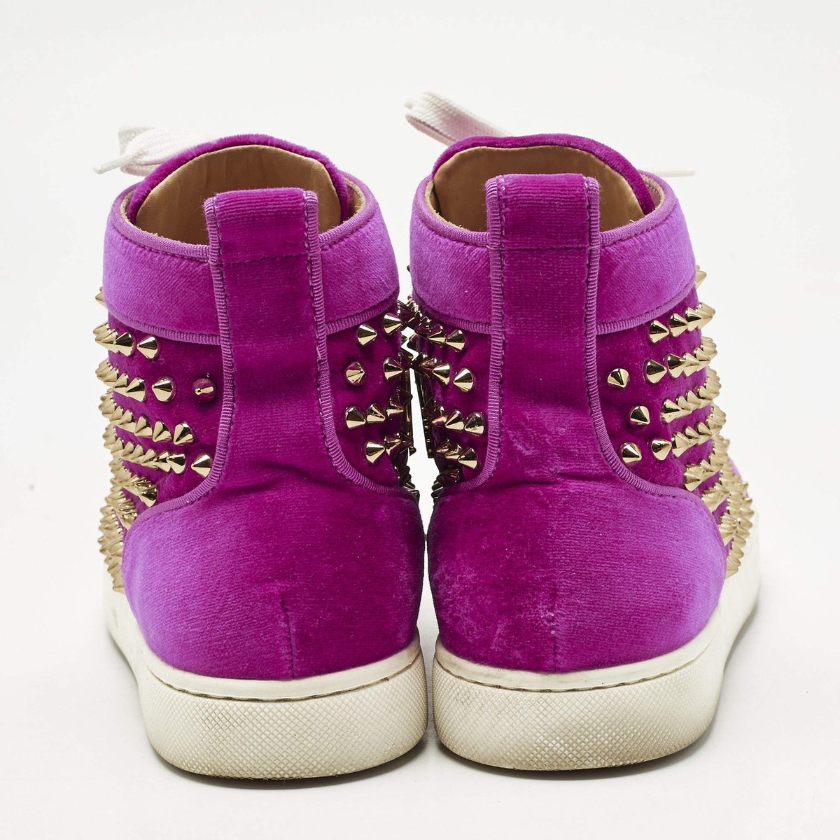 Christian Louboutin Pink Velvet Spike Louis High Top  display picture 1