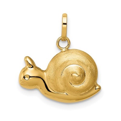 14k Yellow Gold Hollow Satin & Snail Charm Pendant 0.64g for Mom