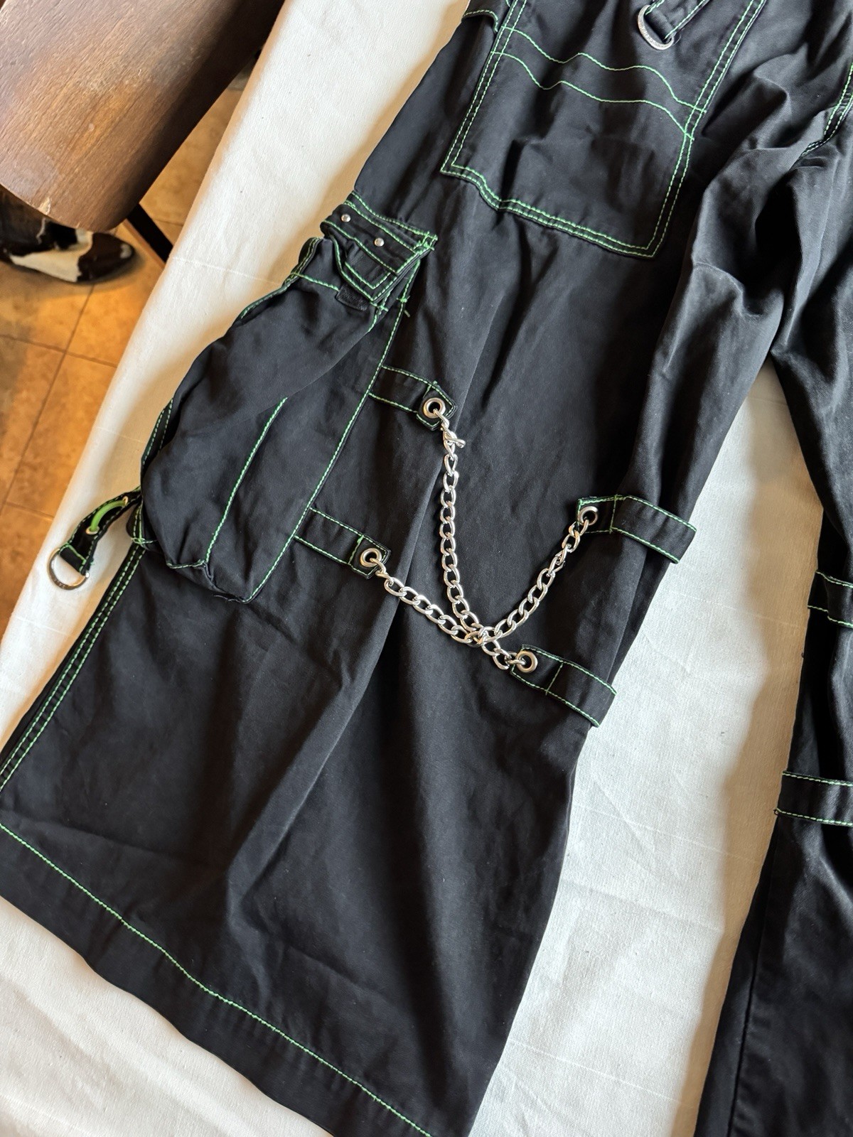 MINT CONDITION VINTAGE TRIPP NYC BLACK LIME CARGO RAVER PANTS CHAINS XL / 38” image 7