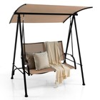 2-Seat Patio Swing Porch Swing w/ Adjustable Canopy for Garden Dark Beige