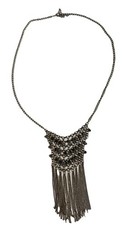 Vintage Black Rhinestone Fringe Bib Necklace Gold-Tone Statement 19  