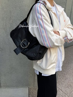 Auth PRADA Leather Hobo Shoulder Bag Black Vintage Ladies
