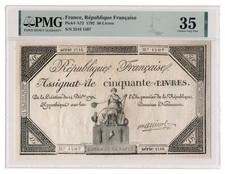 FRANCE banknote 50 Livres 1792 PMG VF 35 Choice Very Fine