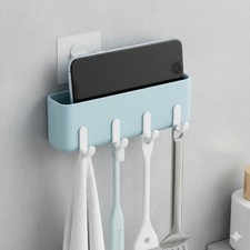 Multifunctional Wall-Mounted Hook Organizer with Phone Holder - No Drilling, Wat
