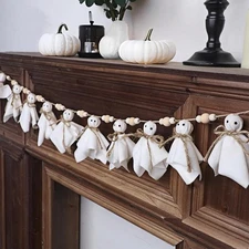 DR.DUDU 4FT Halloween Ghost Garland - Vintage Indoor Decor for Spooky Rooms