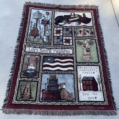VTG Vintage Country Peddlers Bless This Home Throw Blanket Tapestry Afghan 48x60