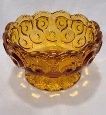 VTG LE Smith Moon And Stars Scalloped MCM Amber Glass Footed Compote Bowl