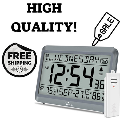 WallarGe Atomic Clock with Indoor Outdoor Temperature,Self-Setting Digital Wall
