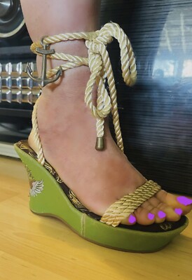Rare Vintage Ed Hardy Christian Audigier Tattoo Lace up Wedge NIB 8