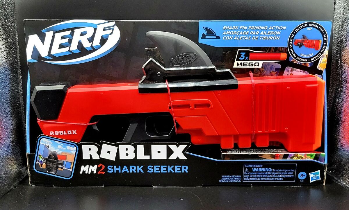 2) NERF Roblox MM2 Shark Seeker Dart Blaster, Shark-Fin Priming w/Mega  Darts