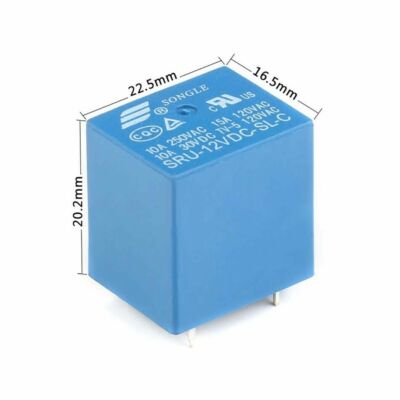 10PCS DC Mini Songle Style Power Relays – SRU-05V, 12V, 24VDC-SL-C, 5-Pin, 10A, PCB Mount (22F Series)