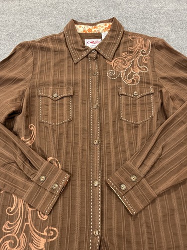 Vtg Embroidered Western Bolero Rodeo Cowboy Shirt L Retro Floral Cuff Farm Brown - Picture 2 of 11