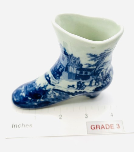 Vintage Victorian Style Delft Blue White Porcelain Shoe Iron Stone 4" - Picture 8 of 9