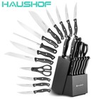 HAUSHOF 14PC Kitchen Knife Set 6 Steak Knife Razor-Sharp Stainless Steel w/Block