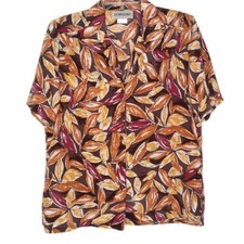 DonnKenny Womens Blouse Size  M Button Front Short Sleeve V-Neck Brown Floral