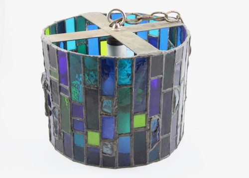 '73 Vintage MCM Signed Richard Mac Donald Geometric Stained Glass Cylinder Lamp - Picture 5 of 22