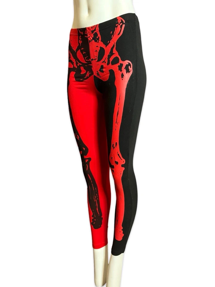 Leggings atléticas punho de ferro esqueleto preto e vermelho gótico punk rave academia treino - Imagem 2 de 4