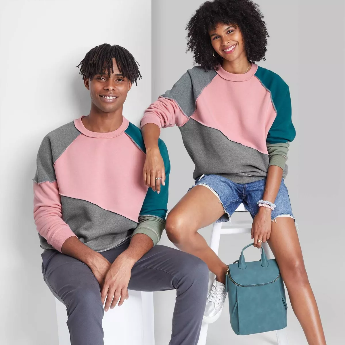 WILD FABLE Gender Neutral Unisex Oversized Color-block Sweatshirt - #J077T