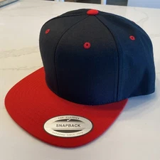 YUPOONG The Classics Black/Red Snapback Hat Flat Bill Baseball Cap Adjustable