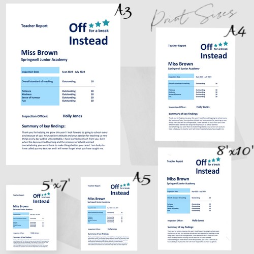 TEACHER GIFT. Personalised custom report card. Assistant, school, leaving, print - Picture 3 of 4