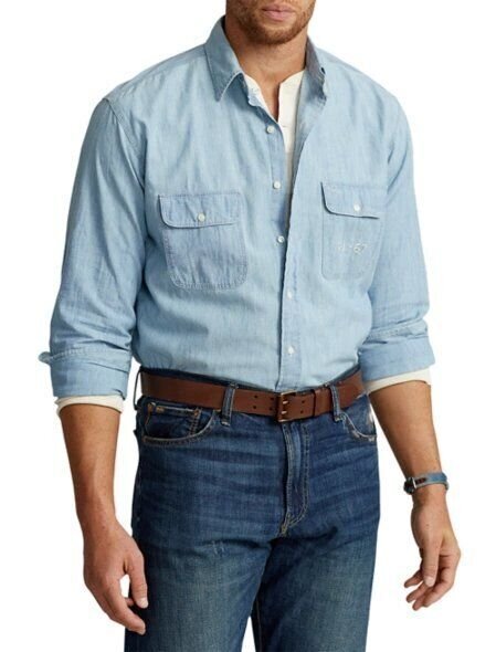ラルフローレン 美品 現行 washed denim shirt XL grey Big & Tall Polo Ralph Lauren Washed Denim Work Shirt - Denim