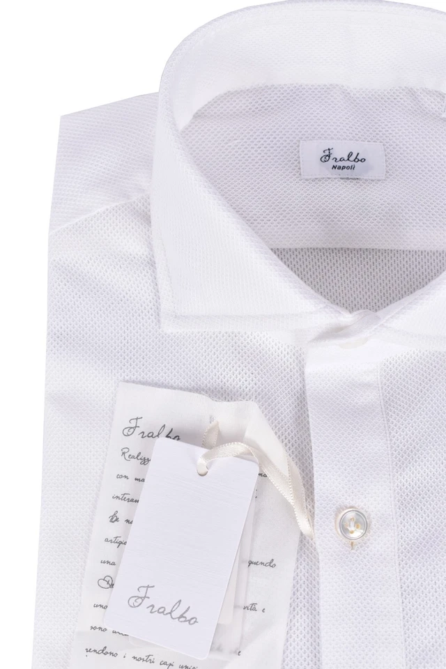 NOUVEAU polo chemise Fralbo Napoli fait main piqué stretch EU 48 = M blanc - Photo 2/4