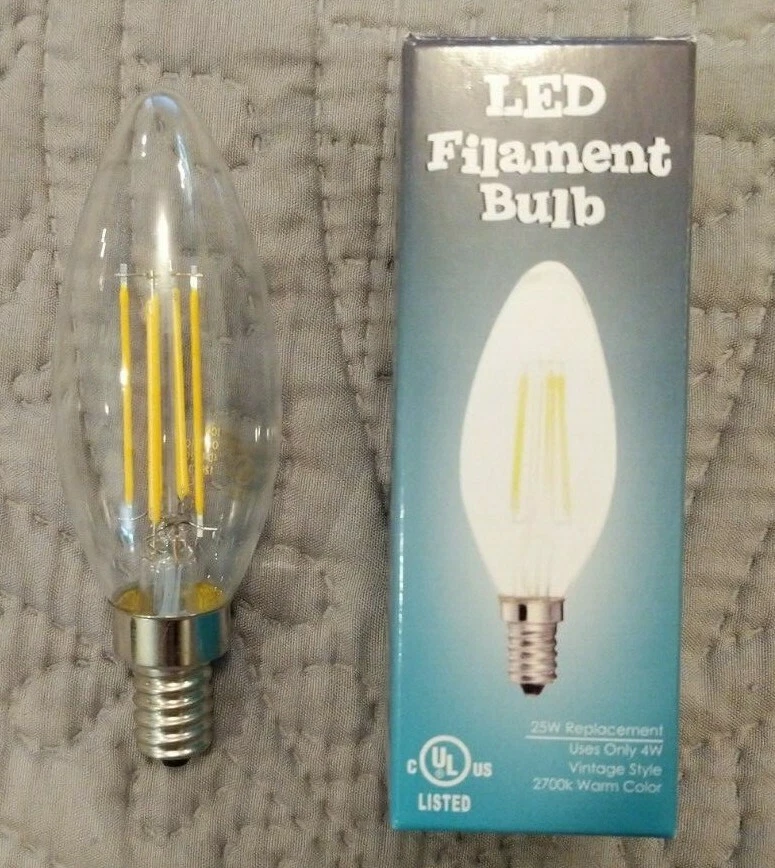 Pack of 5 LED Filament 25W Candelabra Dimmable Bulbs. 2700k Warm Color. E12 - Image 2 of 4