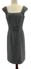 Tahari Sheath Dress Sz 6 Gray Belted Cap Sleeve Work Career