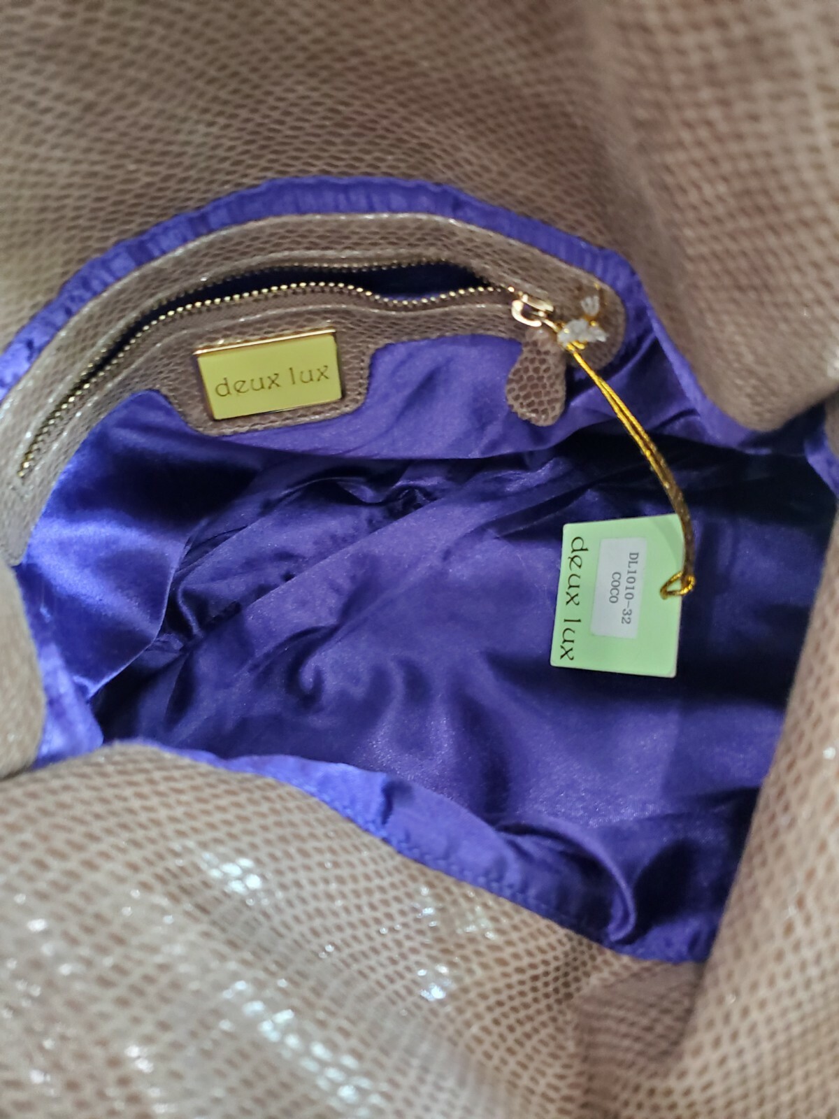 NWT Deux Lux Cocoa Snakeskin Suede Zipper Hobo Bag Shoulder Bag Purse