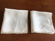 Two Vintage Tatted Cream Colored Handkerchiefs
